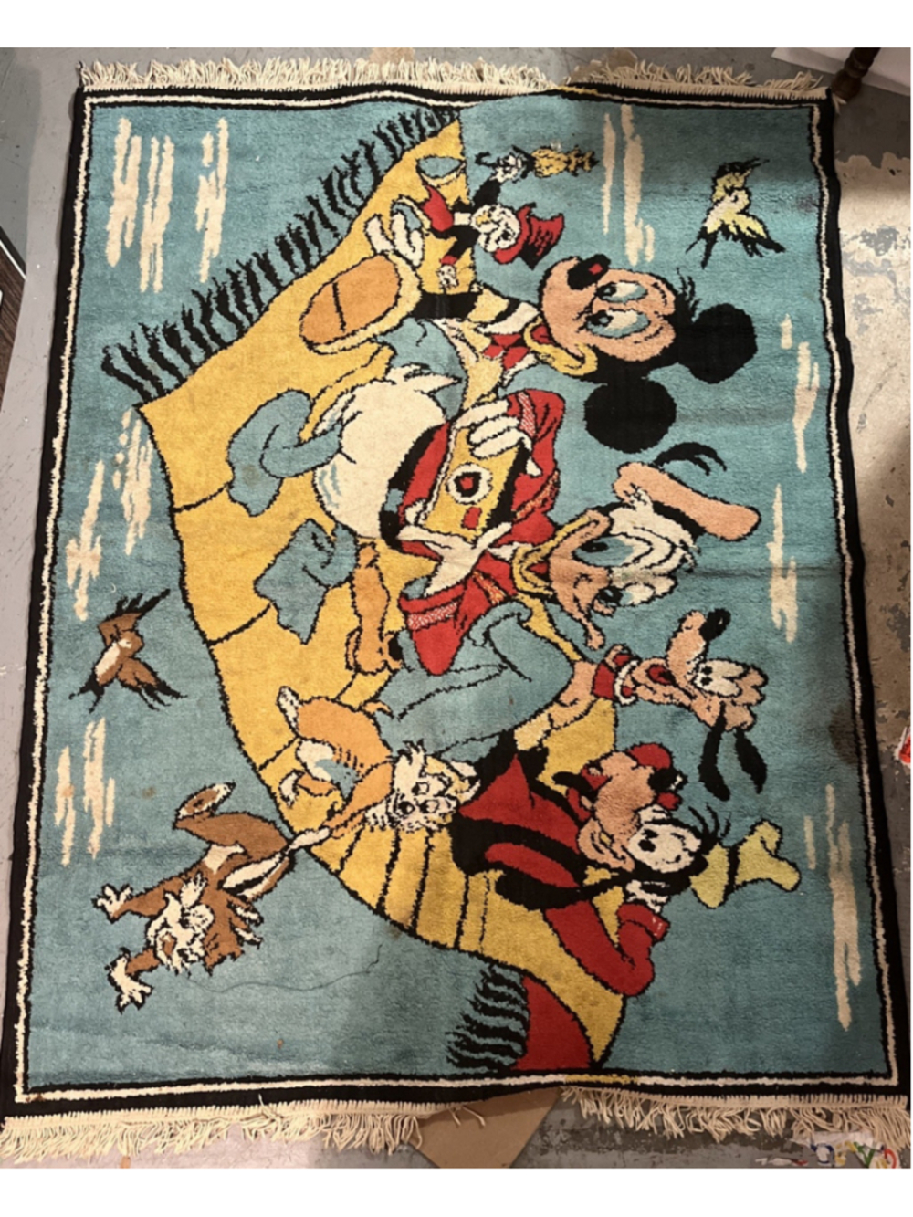 Vintage Disney Characters Woven Tapestry Accent Rug 3x5 Mickey Donald Goofy